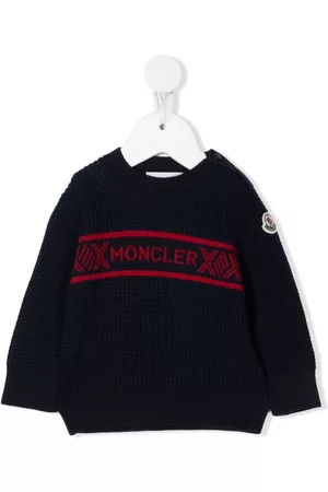 Moncler Sweaters - Intarsia-knit logo virgin wool jumper - Blue