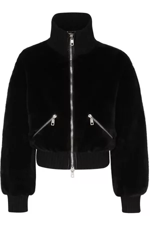 Dolce & Gabbana Faux-fur high-neck bomber jacket - Black