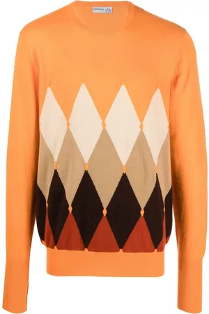 BALLANTYNE Men Sweatshirts - Argyle-pattern cashmere jumper - Orange