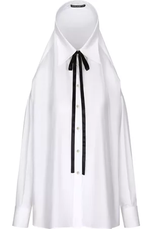 Dolce & Gabbana Women Shirts - Tie-neck poplin shirt - White