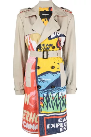 Dsquared2 Women Trench Coats - Patchwork double-breasted trench coat - Neutrals