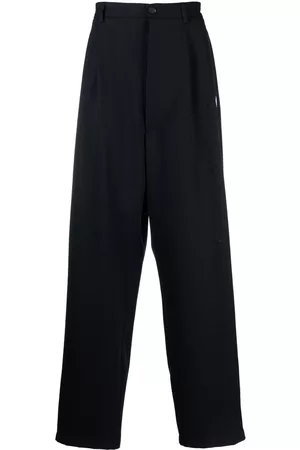 MARCELO BURLON Men Formal Pants - Feather print wide-leg tailored trousers - Blue