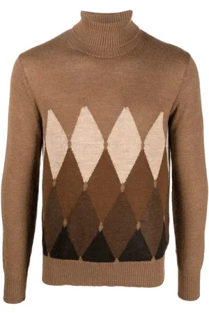 BALLANTYNE Men Turtleneck Sweaters - Argyle-knit roll-neck jumper - Brown