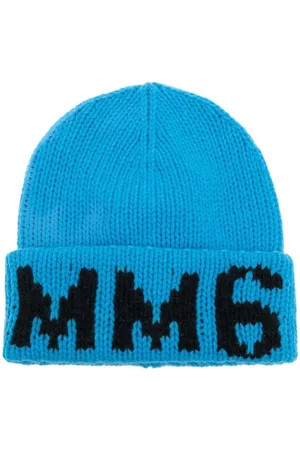 Maison Margiela Boys Beanies - Logo-print knit beanie - Blue