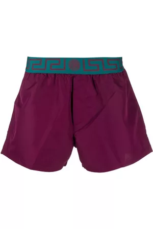 VERSACE Men Swim Shorts - Logo-waist slip-on swim shorts - Purple