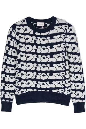 Moncler Boys Sweaters - Logo-pattern crew neck jumper - Blue