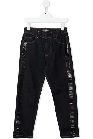 Karl Lagerfeld Boys Straight Jeans - Logo-stripe straight-leg jeans - Blue