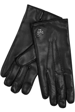 Philipp Plein Men Gloves - Skull-plaque leather gloves - Black