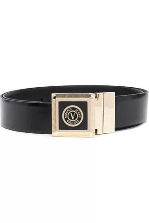 VERSACE Men Belts - Logo-plaque leather belt - Black