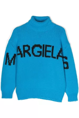 Maison Margiela Girls Sweaters - Intarsia-knit logo jumper - Blue