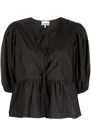 Ganni Puff-sleeved peplum blouse