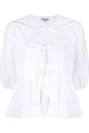Ganni Organic-cotton peplum blouse