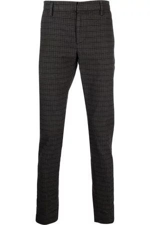 Dondup Men Skinny Pants - Check-pattern slim-cut trousers - Grey