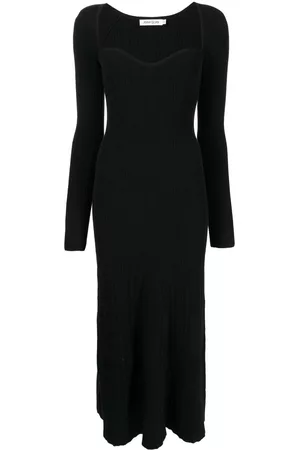 Anna Quan Women Long Knitted Dresses - Ribbed-knit long-sleeve midi dress - Black