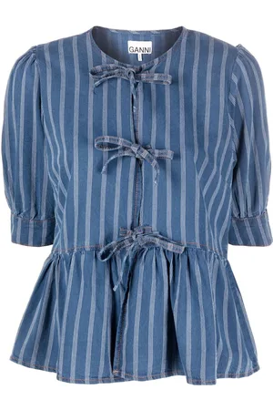 Ganni Striped denim puplum blouse