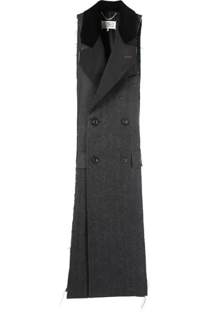 Maison Margiela Men Coats - Panelled double-breasted sleeveless coat - Grey
