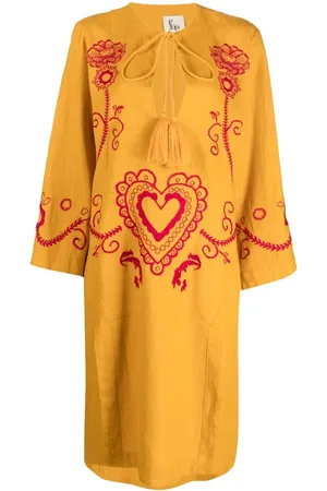 Paula Embroidered wide-sleeve kaftan dress