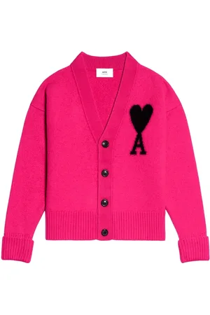 Ami Logo-intarsia wool cardigan