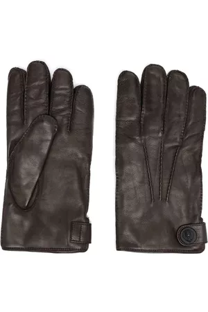 BILLIONAIRE Leather logo-embossed button gloves - Brown