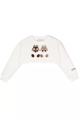 MONNALISA Girls Hoodies - Cropped animal-patch sweatshirt - Neutrals