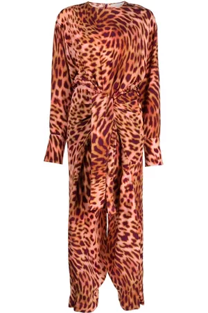 Stella McCartney Women Jumpsuits - Animal-print tie-waist jumpsuit - Brown