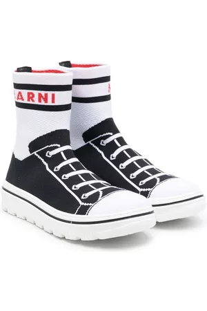 Marni Boys High Top Sneakers - Intarsia-knit high-top sneakers - Black