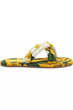 Oscar de la Renta Floral-print crossover strap sandals - Yellow