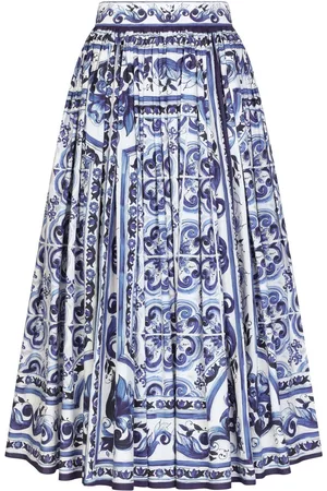 Dolce & Gabbana Women Printed Skirts - Majolica-print pleated maxi skirt - Blue