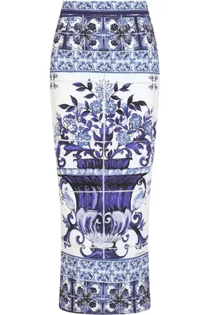 Dolce & Gabbana Women Printed Skirts - Majolica-print pencil skirt - Blue