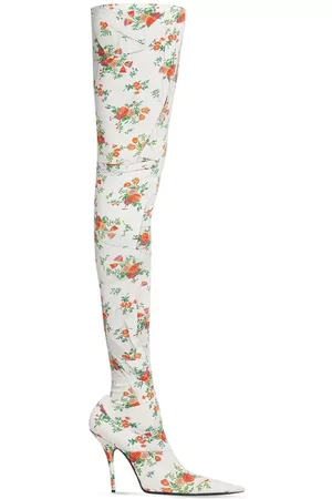 Balenciaga Women Floral shoes - Floral-print thigh-length boots - White