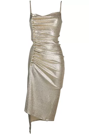 Paco rabanne Metallic pleated dress with side-button ruched detail - Gold