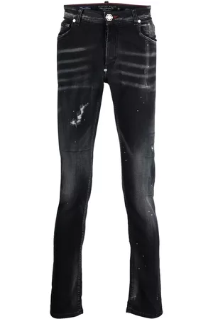 Philipp Plein Men Skinny Jeans - Distressed skinny-cut jeans - Black