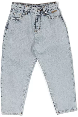 Msgm Straight Jeans - Logo-embroidered straight-leg denim - Blue