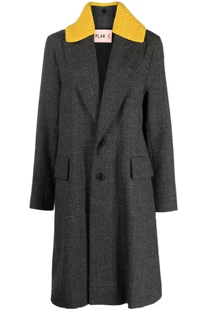 Plan C Rib-knit collar single-breasted coat