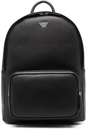 Emporio Armani Men Rucksacks - Logo-print leather backpack - Black