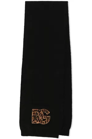 Dolce & Gabbana Girls Winter Scarves - DG logo-patch wool scarf - Black