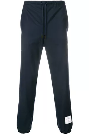 Thom Browne Men Sweatpants - Elastic Hem Wool Track Trouser - Blue