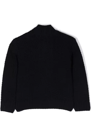 Moncler Boys Sweatshirts - Stripe-detail virgin wool cardigan - Blue
