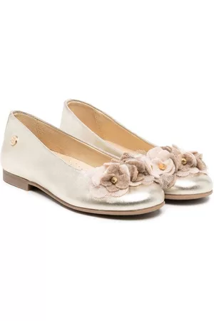 Andanines Floral shoes - Floral-detail leather ballerina shoes - Gold