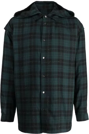 SONGZIO Plaid Shirts - Hooded plaid-check print shirt - Green