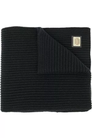 Dolce & Gabbana Gold-tone logo plaque cashmere scarf - Blue