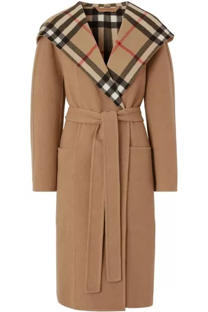 Burberry Women Coats - Checked-detail wrap coat - Brown