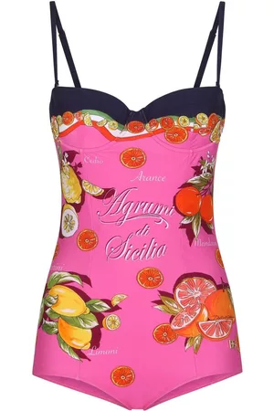 Dolce & Gabbana Graphic-print bustier-style swimsuit - Pink