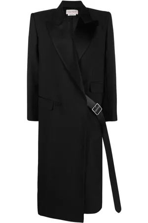 Alexander McQueen Women Belted Coats - Belted double-breasted coat - Black
