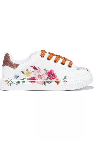 MONNALISA Girls Sneakers - Floral-print lace-up sneakers - White