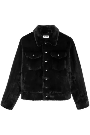 Saint Laurent Men Fur Jackets - Faux-fur detail trucker jacket - Black