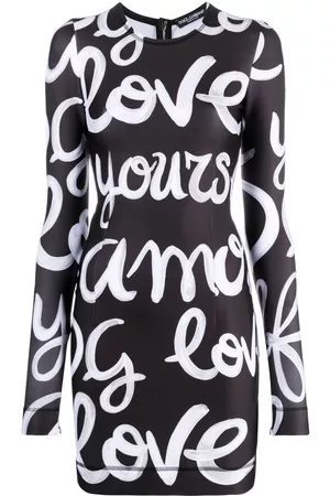 Dolce & Gabbana Women Long Sleeve Bodycon Dresses - Logo-print long-sleeve bodycon dress - Black