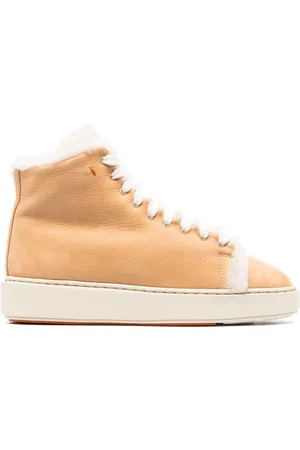 santoni Shearling-trim high-top sneakers