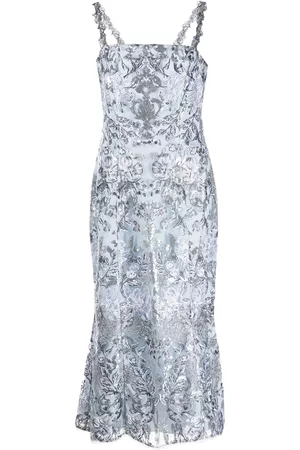 Marchesa Notte Women Bodycon Dresses - Sequinned fitted midi dress - Silver