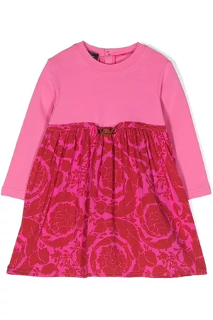 VERSACE Printed Dresses - Baroque-print long-sleeved dress - Pink